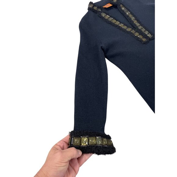 Tory Burch womans Charcoal Gray blue undertones black wool cashmere embelished S - Picture 5 of 13
